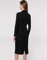 Black assymetric midi dress with V neck