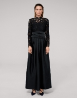 Long black party dress with lace top