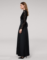 Long black party dress with lace top