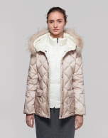 Quilted parka with mink diamond design