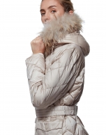 Quilted parka with mink diamond design