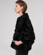 Short black lambskin and fur jacket