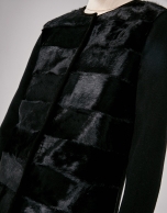 Black wool coat with goatskin front