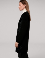 Black wool coat with goatskin front