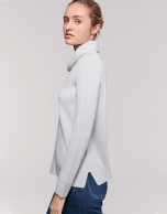 Silver gray wool sweater with turtle-neck collar