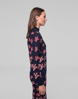 Navy blue RV jacquard, hooded sweatshirt