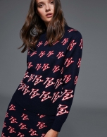 Navy blue RV jacquard, hooded sweatshirt