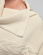 Ivory seed-stitched knit poncho