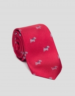 Red silk tie with white terrier design