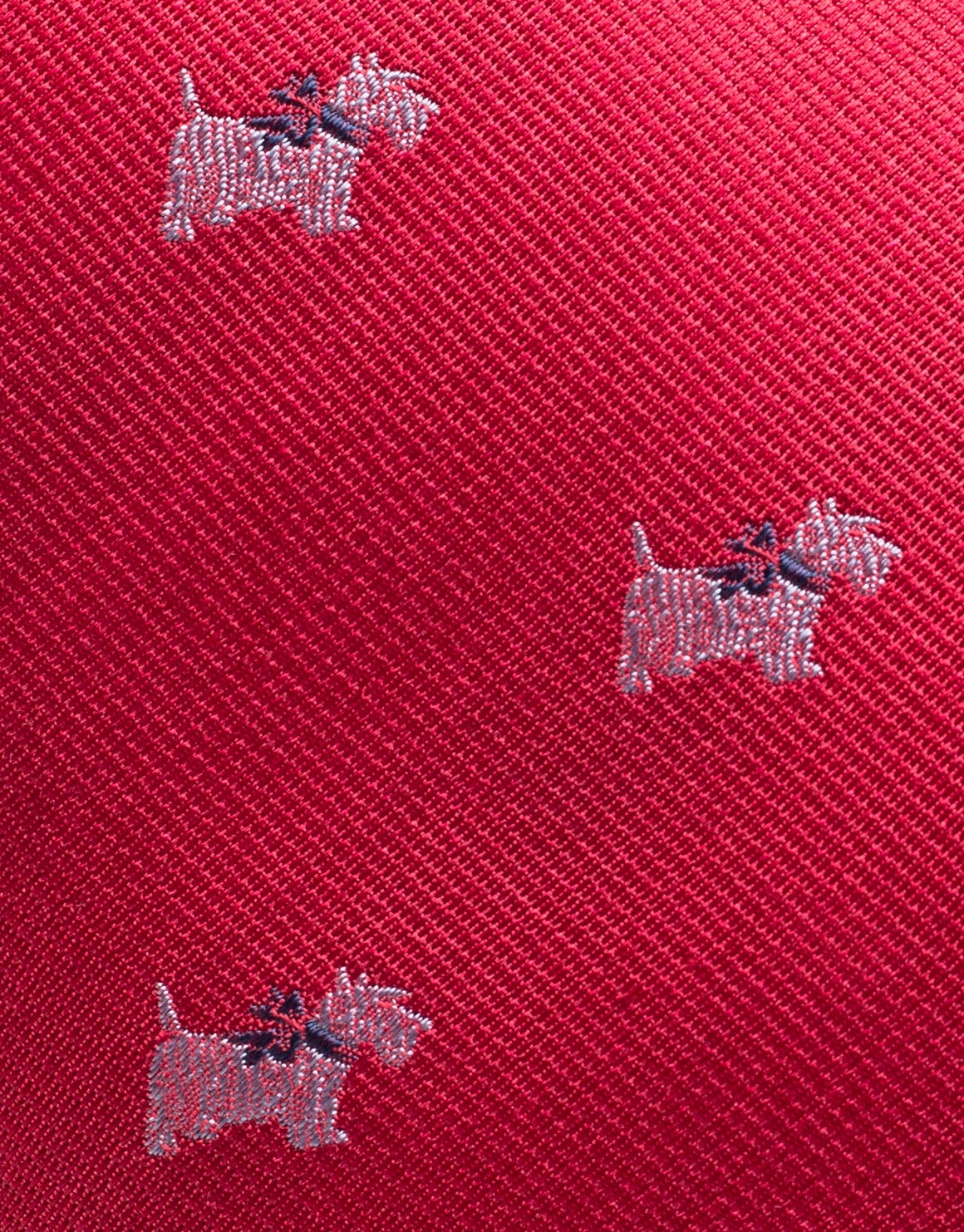 Red silk tie with white terrier design