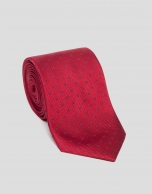 Corbata seda roja con jacquard azulón