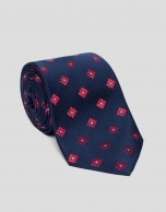 Corbata seda marino jacquard flores rojas