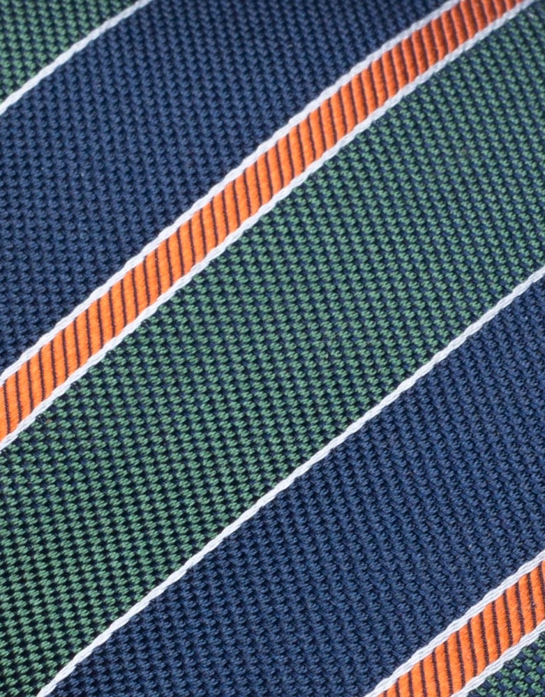 Green, navy blue and orange striped tie 