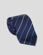 Blue silk tie with stripes