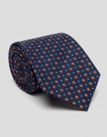 Corbata azul jacquard flores naranjas