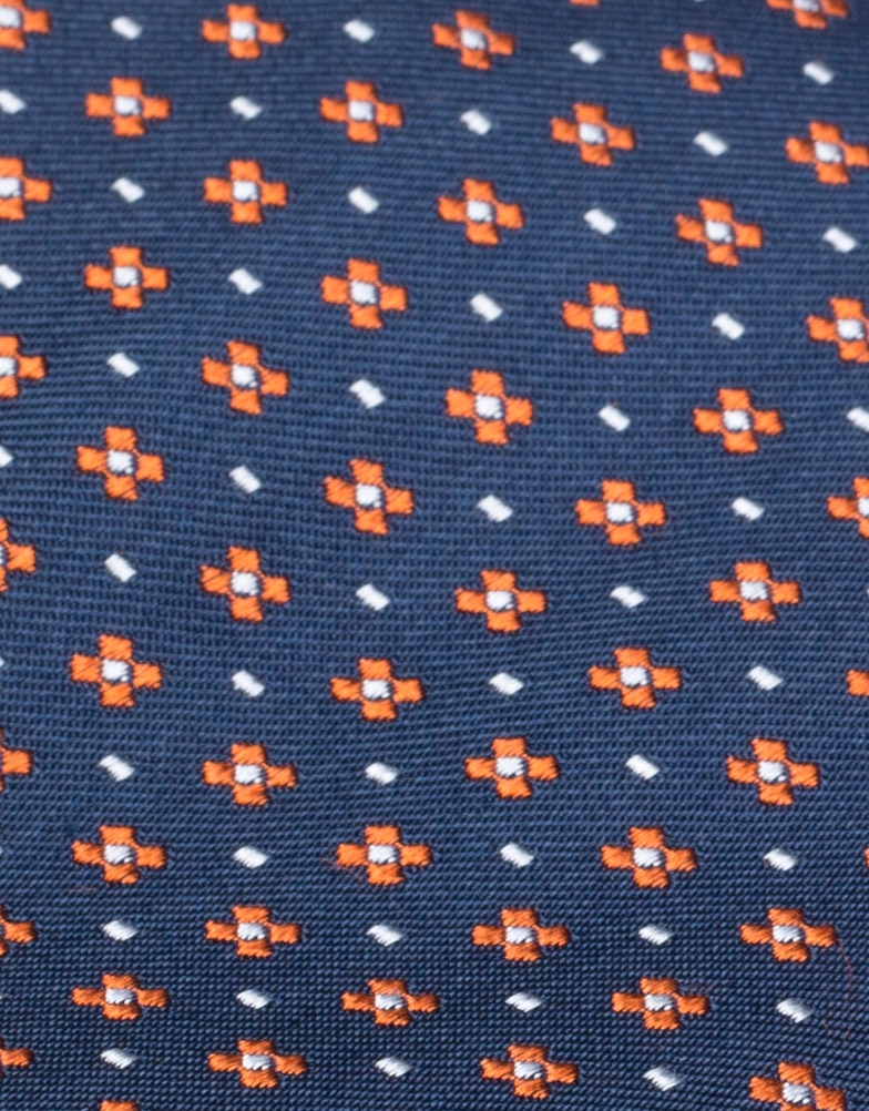 Corbata azul jacquard flores naranjas