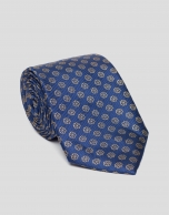 Blue silk tie with yellow flowers