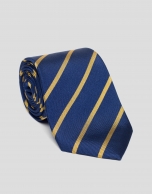 Blue silk tie with yellow stripes