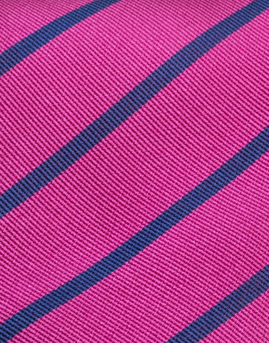 Fucsia silk tie with blue stripes