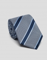 Blue houndstooth and striped silk tie