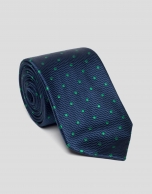 Corbata seda azul oscuro con lunares verdes