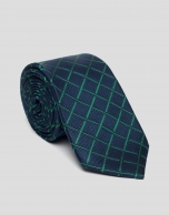 Blue silk tie with green checks