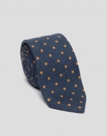 Blue wool tie with gold dots