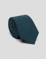 Navy blue and green diamond wool tie