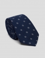 Blue wool tie with silver jacquard