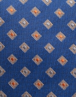 Blue silk tie with orange jacquard 