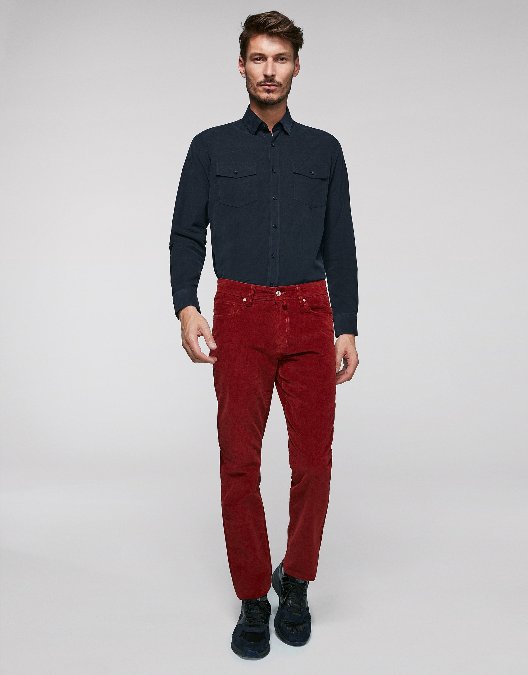 Tile corduroy pants with five pockets