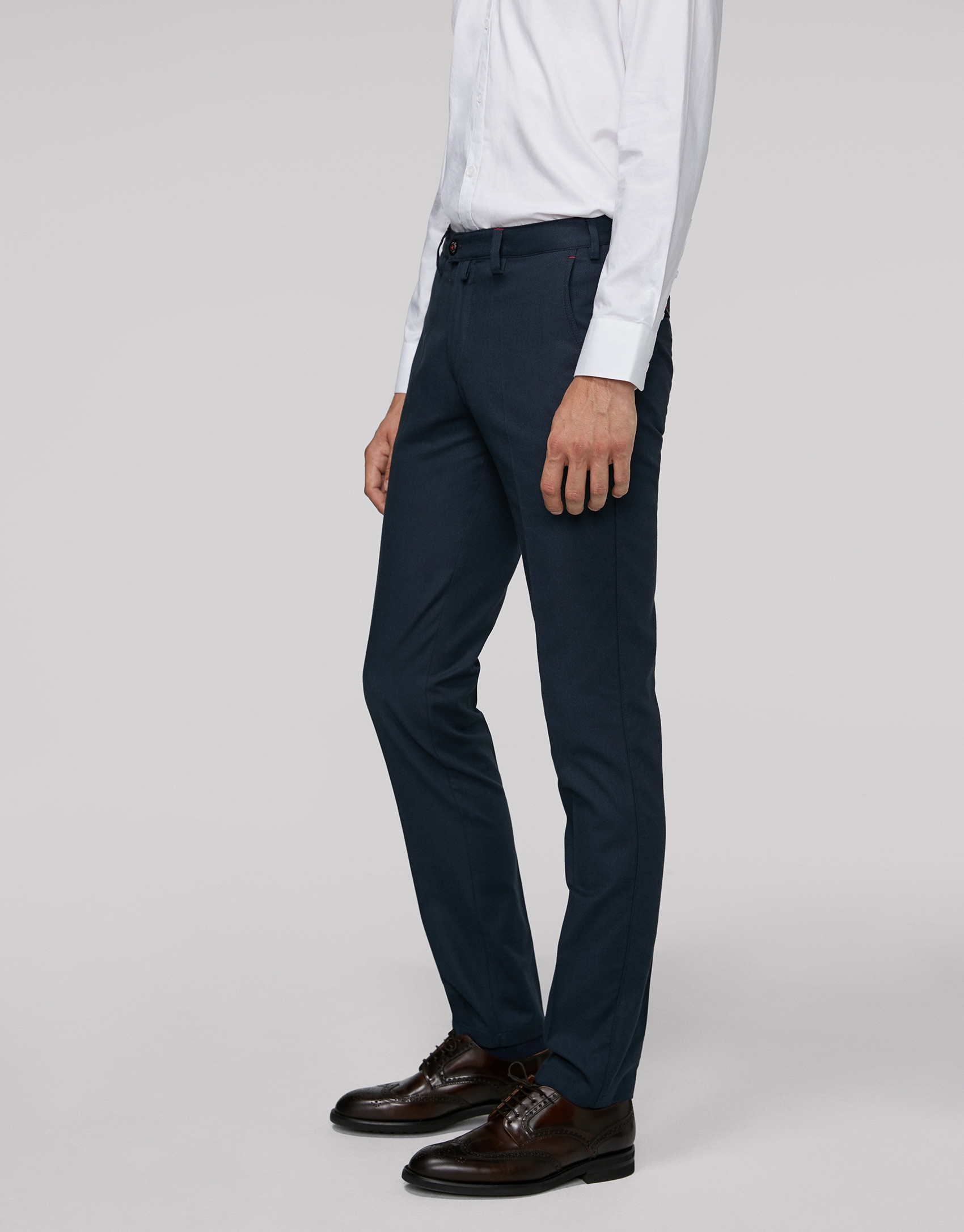 Navy blue bird's eye weave cotton chinos