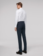 Navy blue bird's eye weave cotton chinos