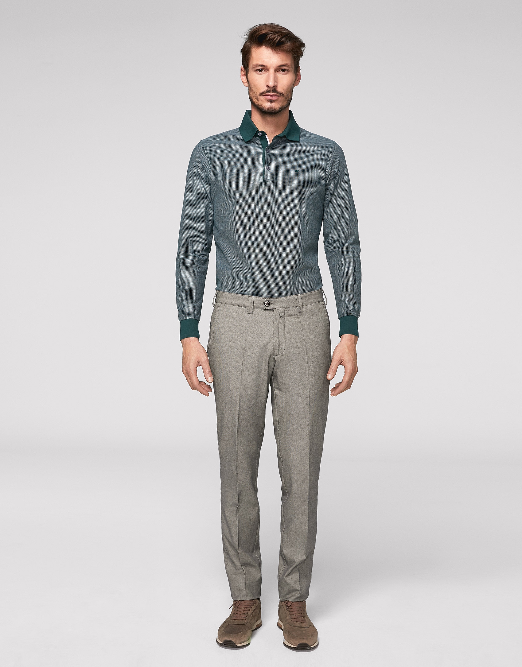 Gray bird's eye weave cotton chinos