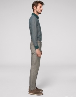 Gray bird's eye weave cotton chinos