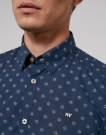 Brown blue floral print sport shirt