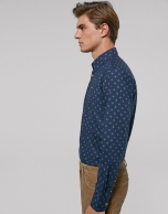 Brown blue floral print sport shirt