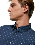 Brown blue floral print sport shirt