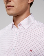 Red and light blue geometric print sport shirt