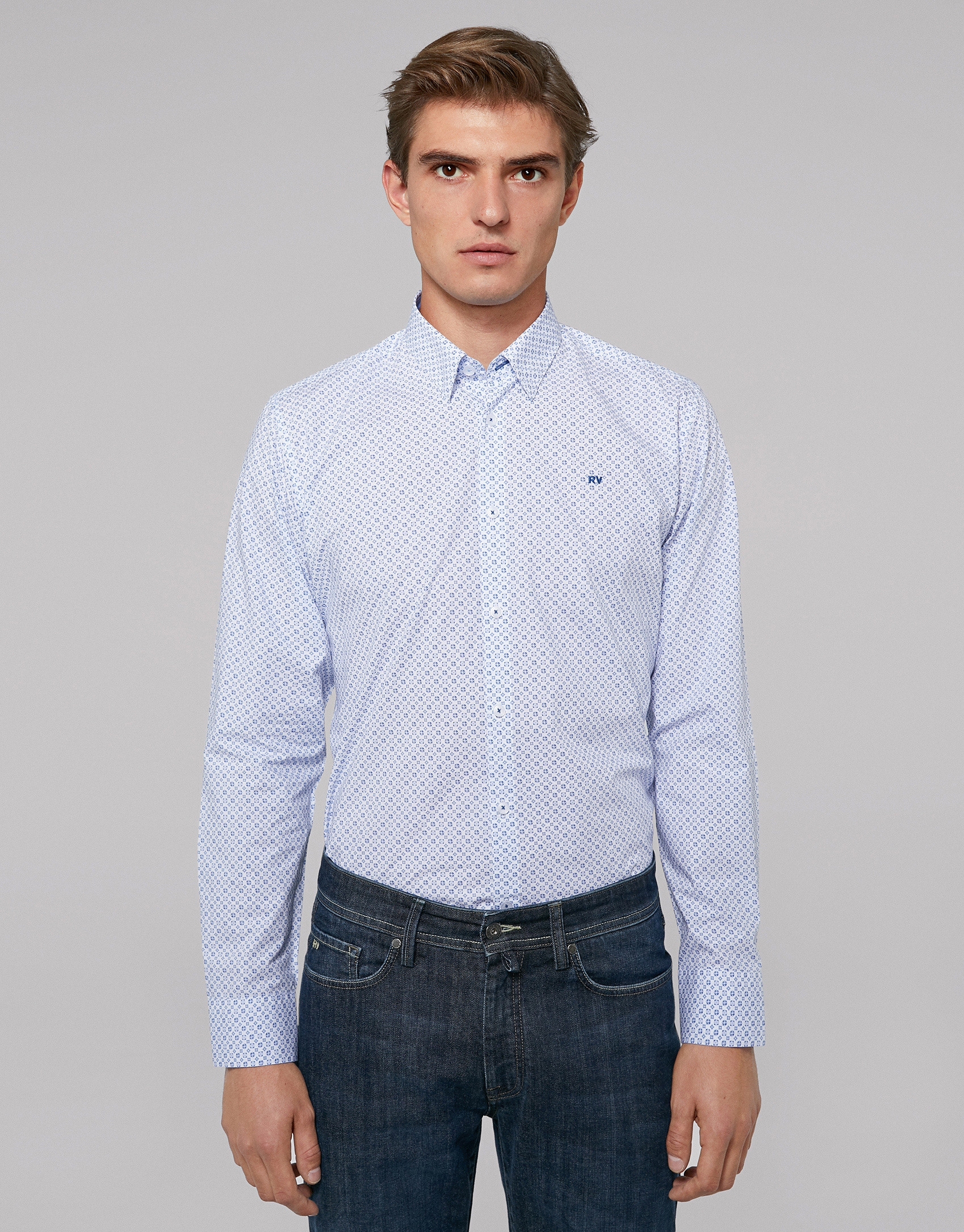 Blue necktie print sport shirt 