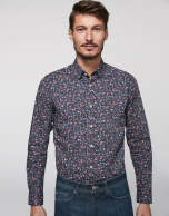 Camisa sport marino estampado floral multicolor