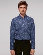 Blue floral print sport shirt