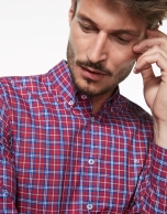 Red, white and blue checked sport shirt