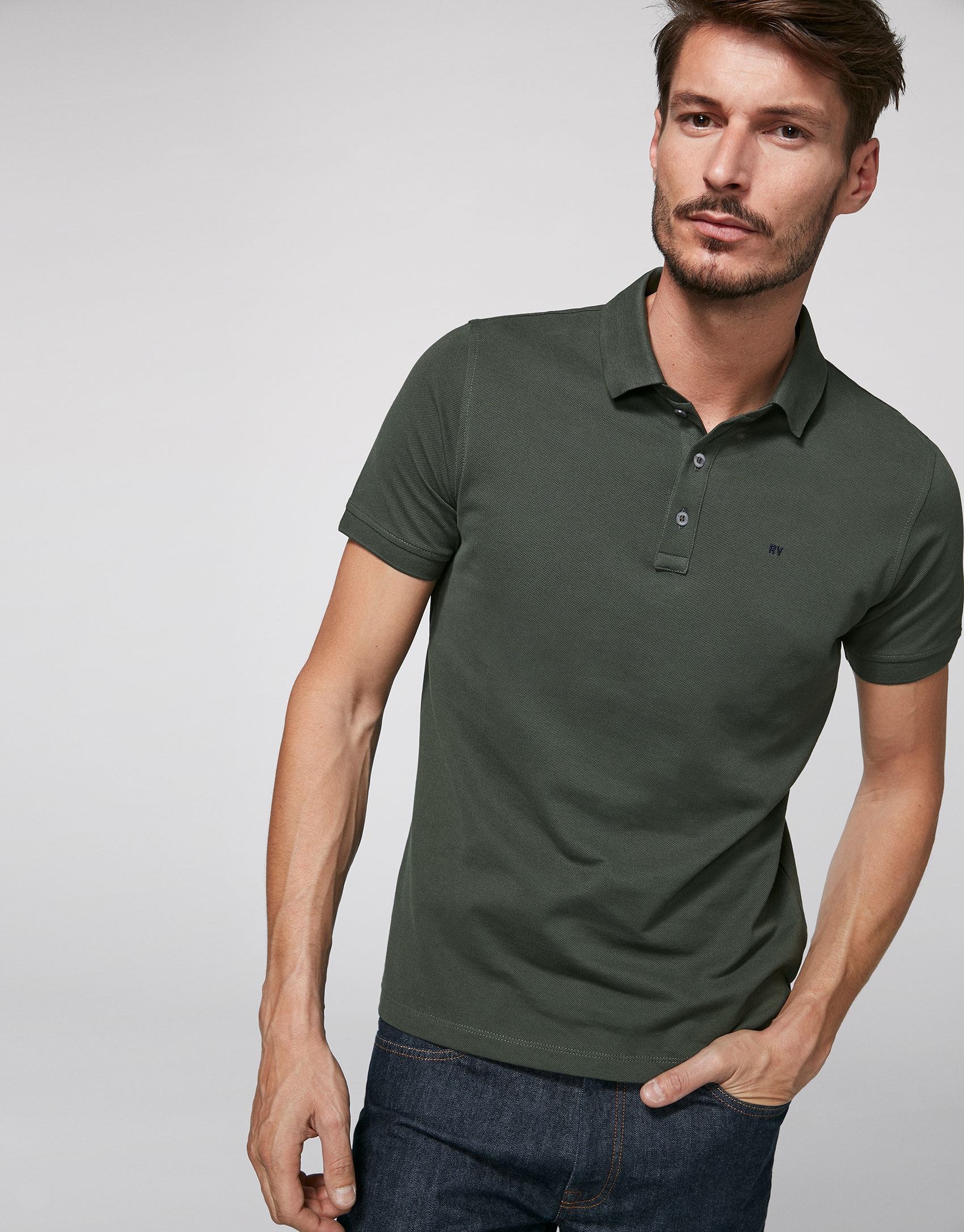 Khaki cotton polo shirt