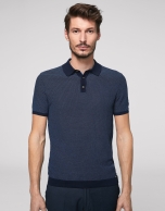 Navy blue and deep blue high twist cotton polo shirt