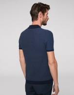 Navy blue and deep blue high twist cotton polo shirt