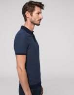 Navy blue and deep blue high twist cotton polo shirt