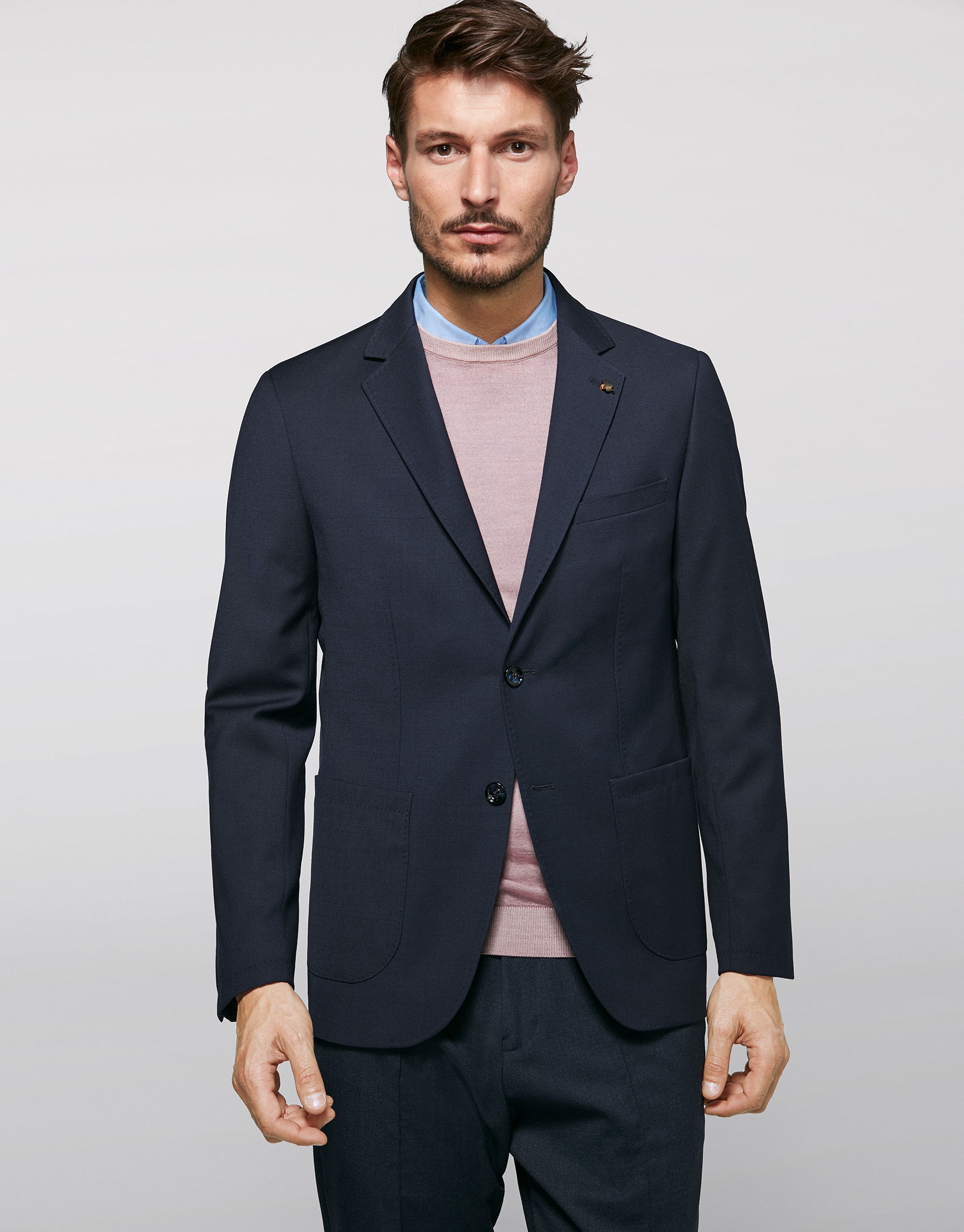 Navy blue sport jacket with patch pocket