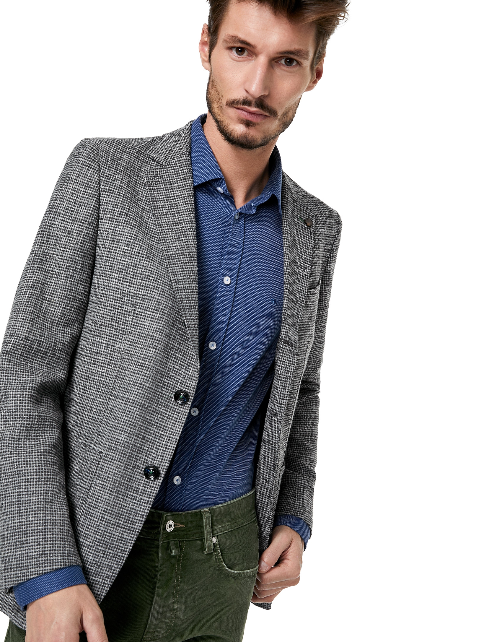 Gray sport jacket with patch pocket