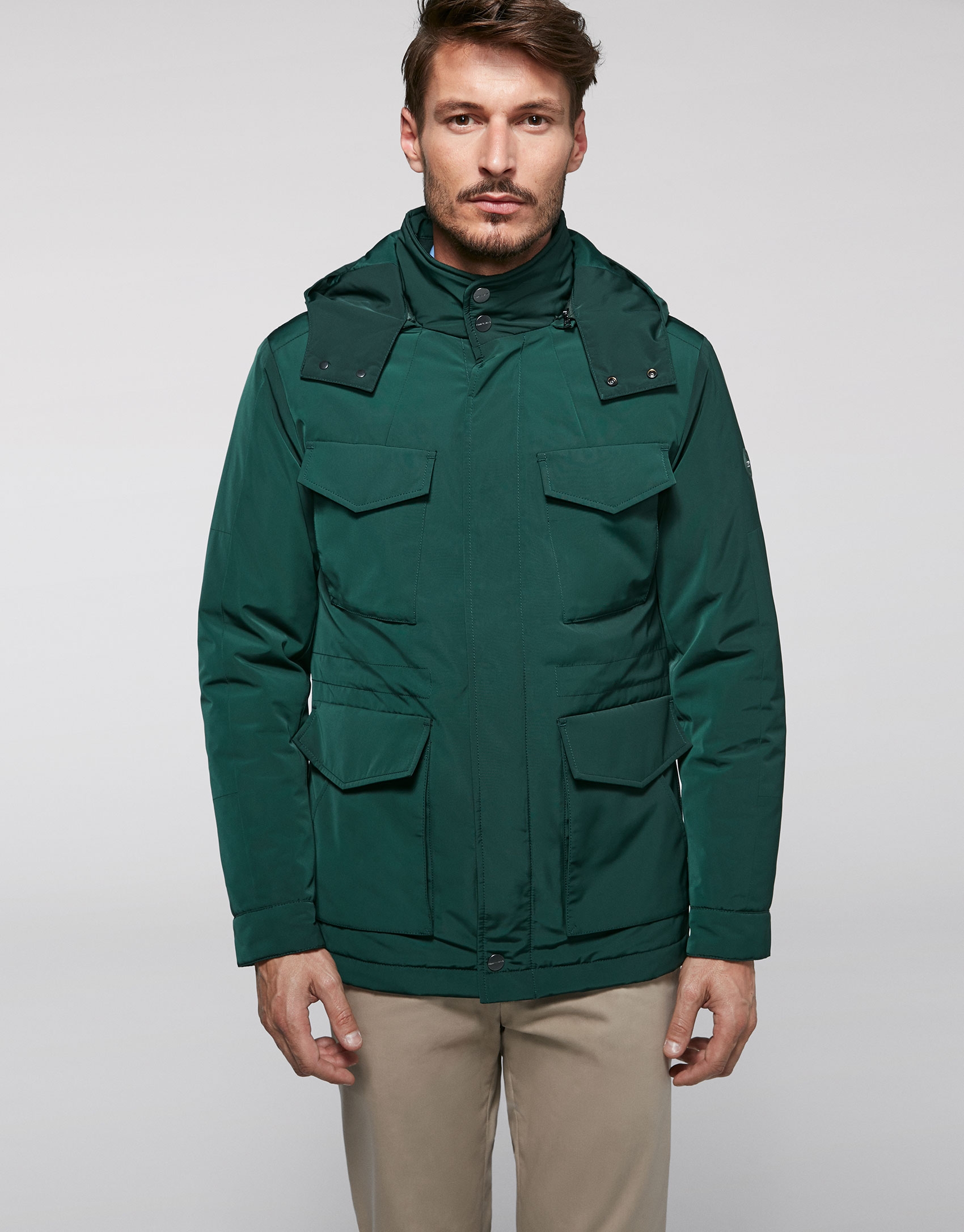 Khaki tech fabric parka